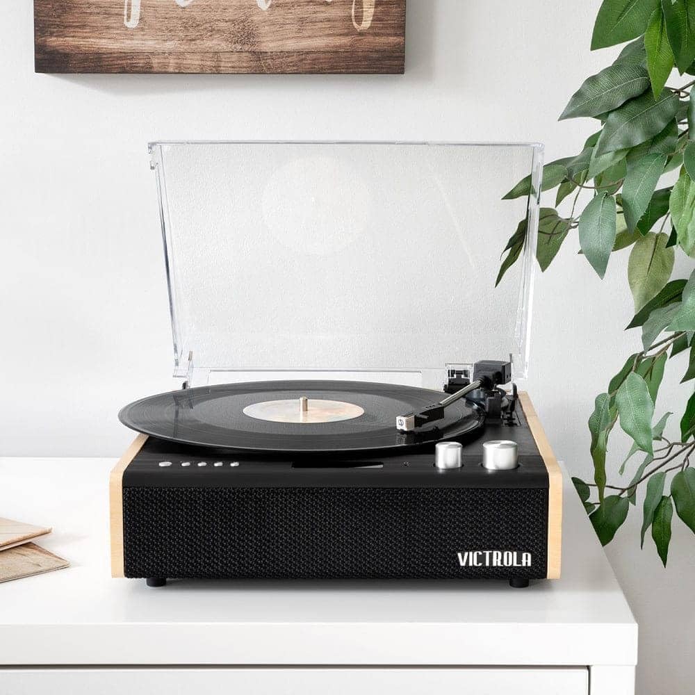 Bluetooth Record Player 3 Speed Turntable Built In Speakers Bamboo