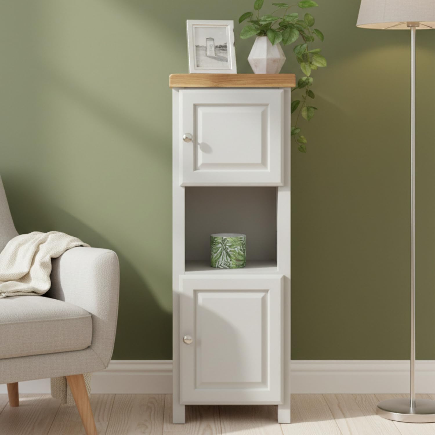Tall Slim Storage Cabinet Grey Corner Shelf Unit