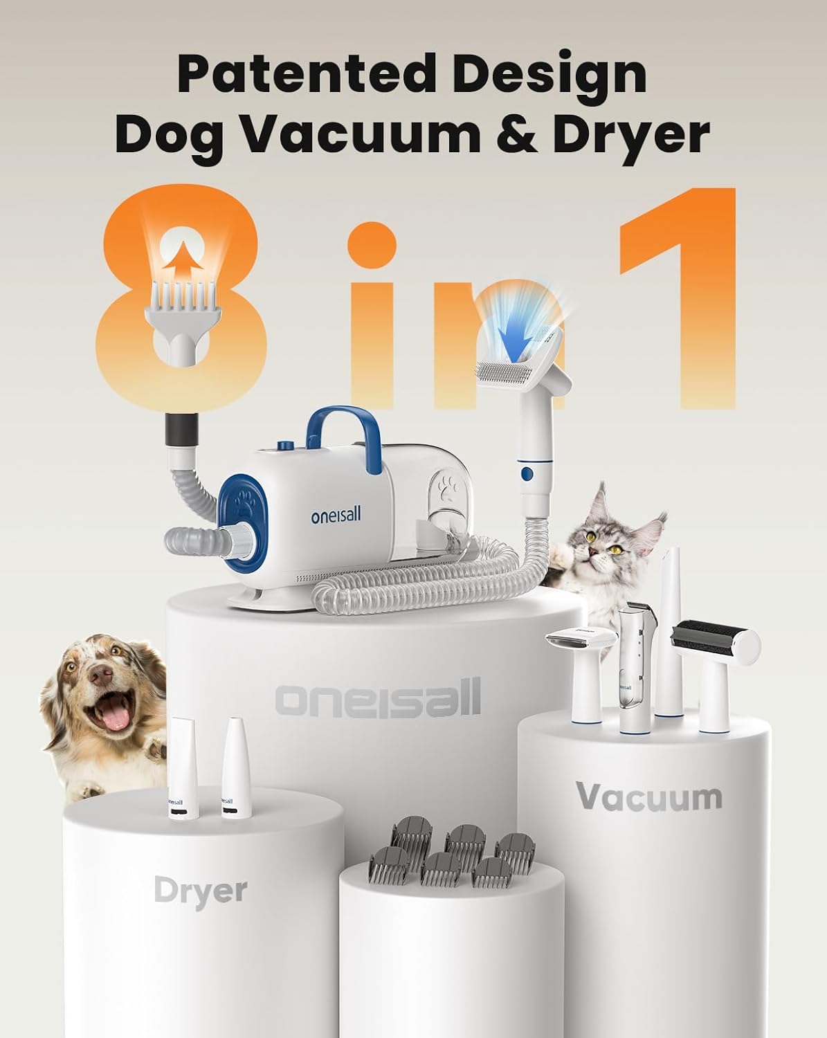 Dog Grooming Vacuum Blow Dryer Clippers 8 Tool Low Noise