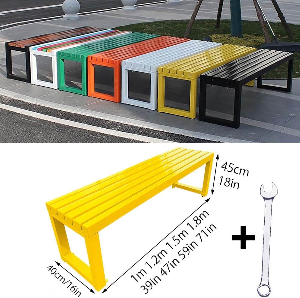 Metal Garden Bench 1.5m Backless Outdoor Park Patio Seat Yellow