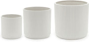 Ceramic Plant Pots Set of 3 White Fluted Planters 15 20 25cm