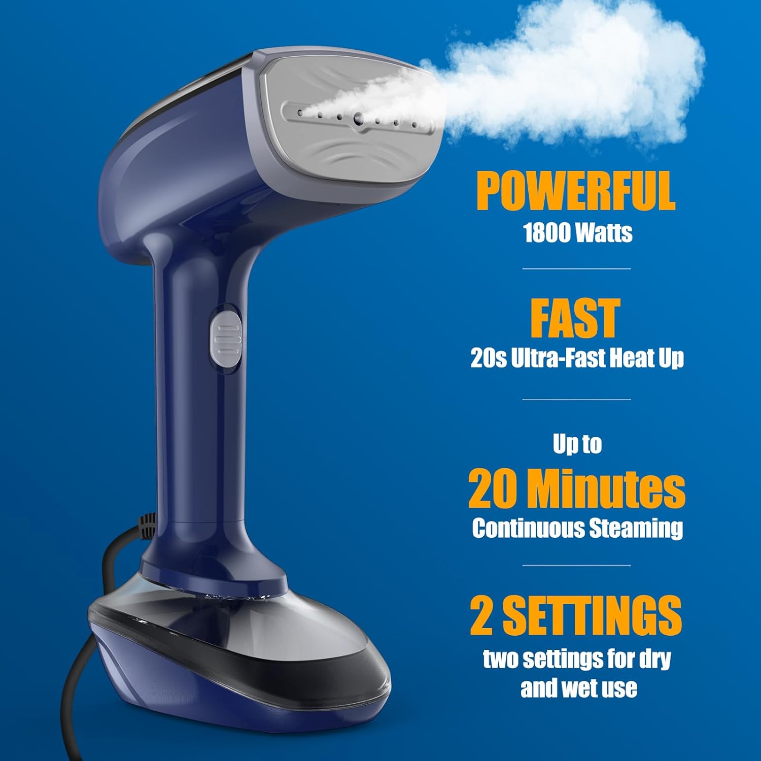 Handheld Clothes Steamer 1800W 2 in 1 Iron 300ml Tank Fast