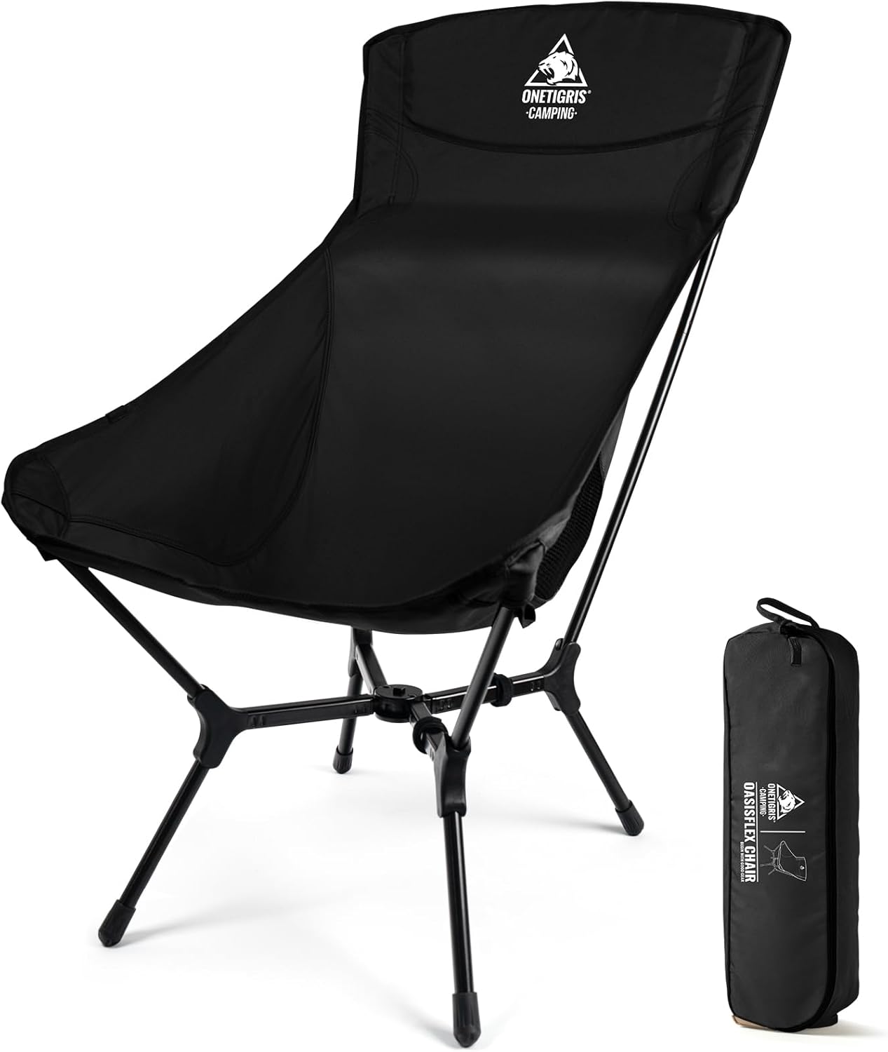 Black High Back Camping Chair Lightweight Folding Seat