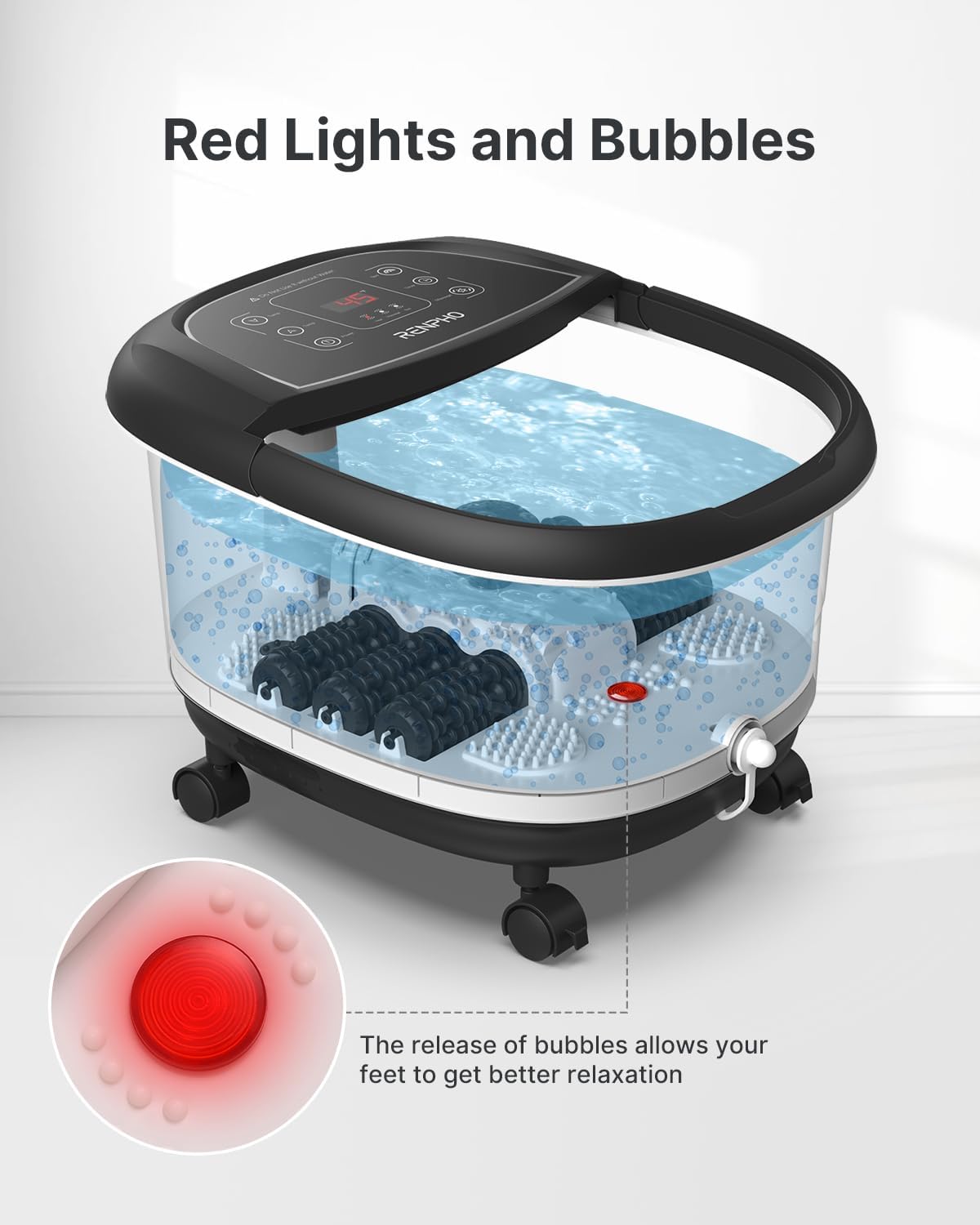 Foot Spa Massager Heat Auto Rollers Bubble Timer Temp Control