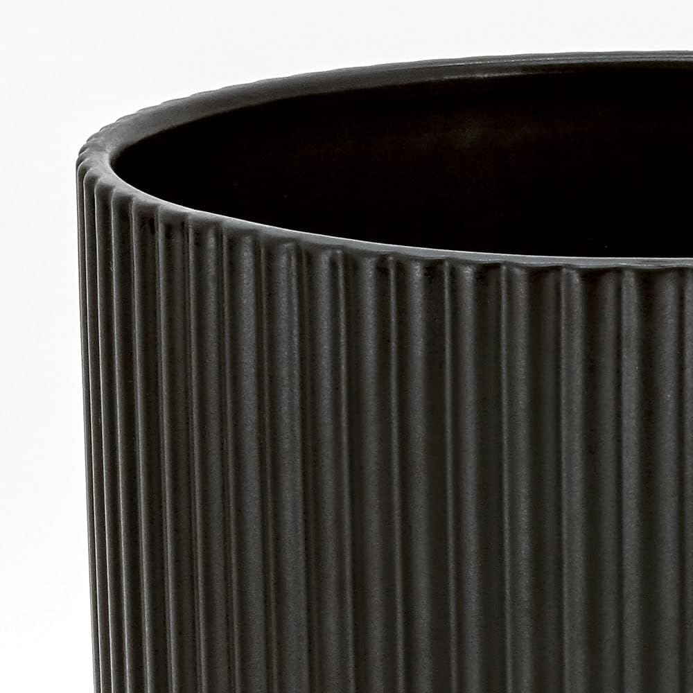 Ceramic Plant Pots Set of 3 Black Fluted Planters 15 20 25cm