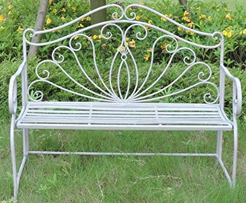 Vintage Metal Garden Bench Foldable Patio Seat Antique Grey