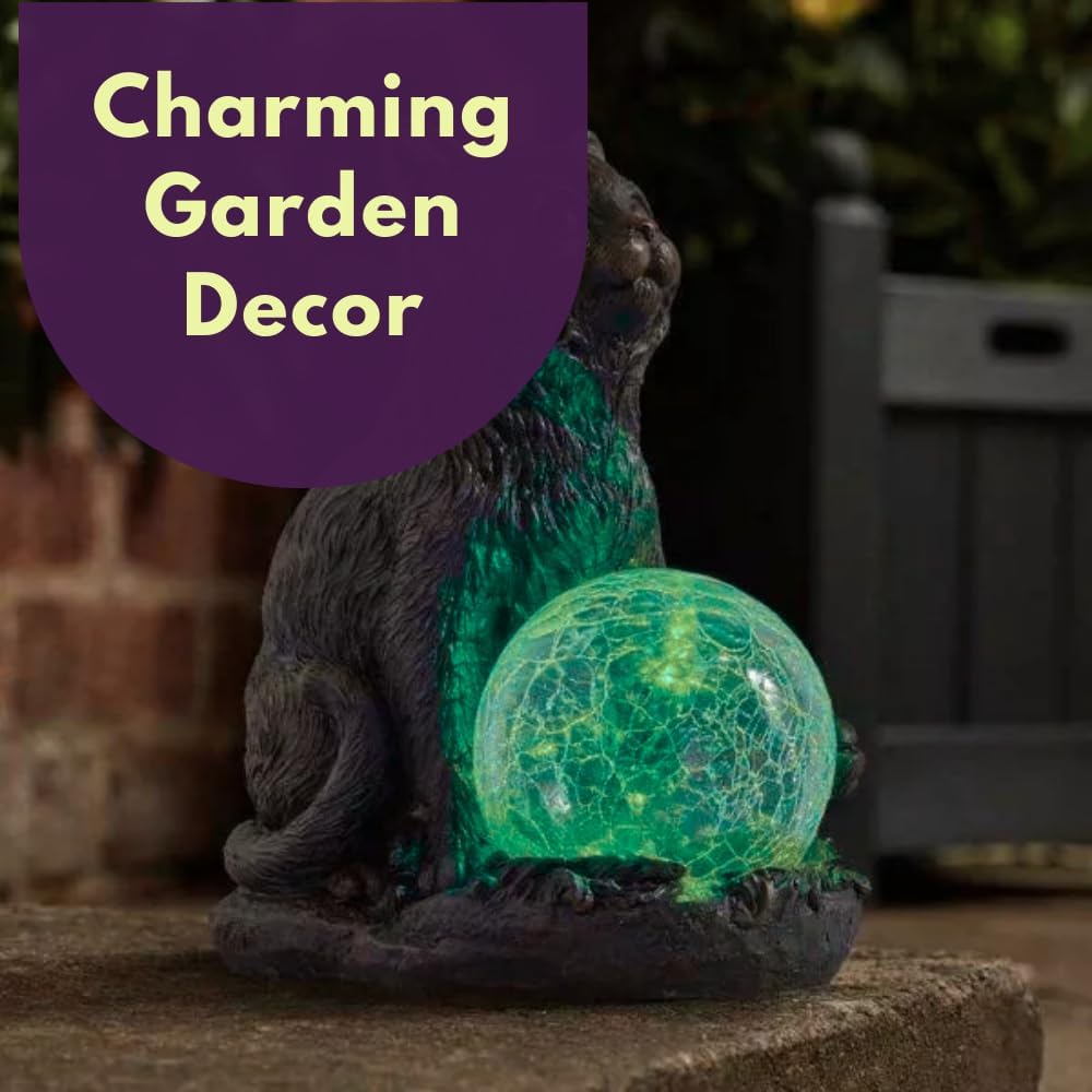 Solar Cat Garden Statue LED Crystal Ball Light Outdoor Decor 19cm