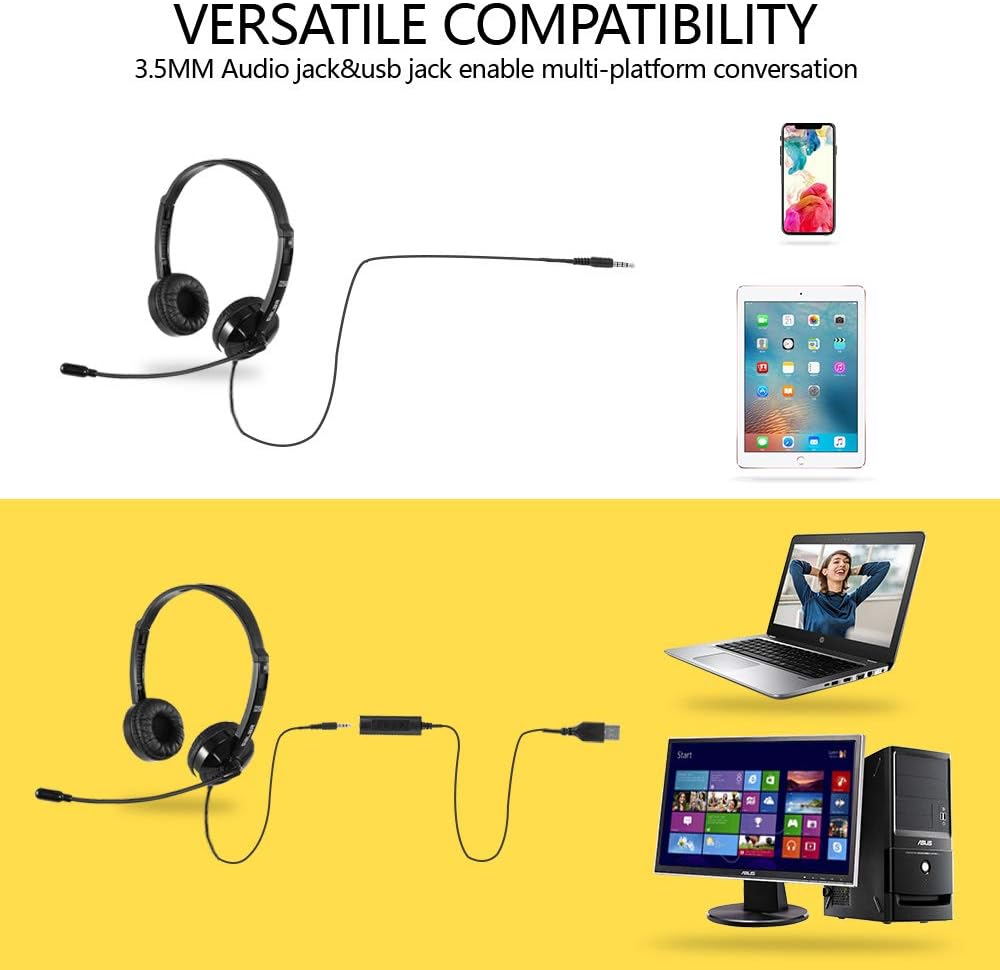 USB Wired Headset With Noise Cancelling Mic Stereo PC