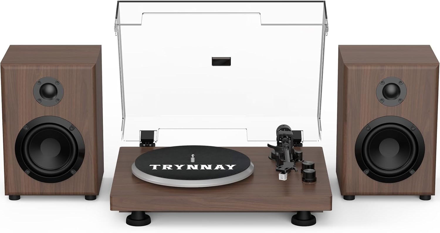 Bluetooth Vinyl Turntable Record Player 33/45 RPM Wood Speakers