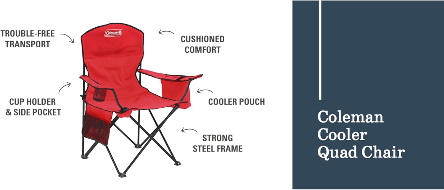 Portable Camping Chair with Cooler Foldable Red