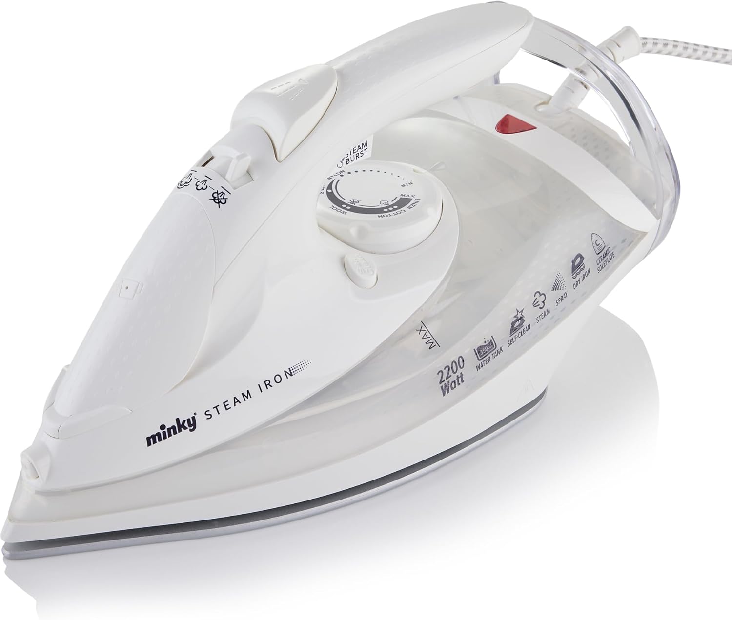 2200W Steam Iron Ceramic Soleplate 350ml Tank Anti Drip Self Clean
