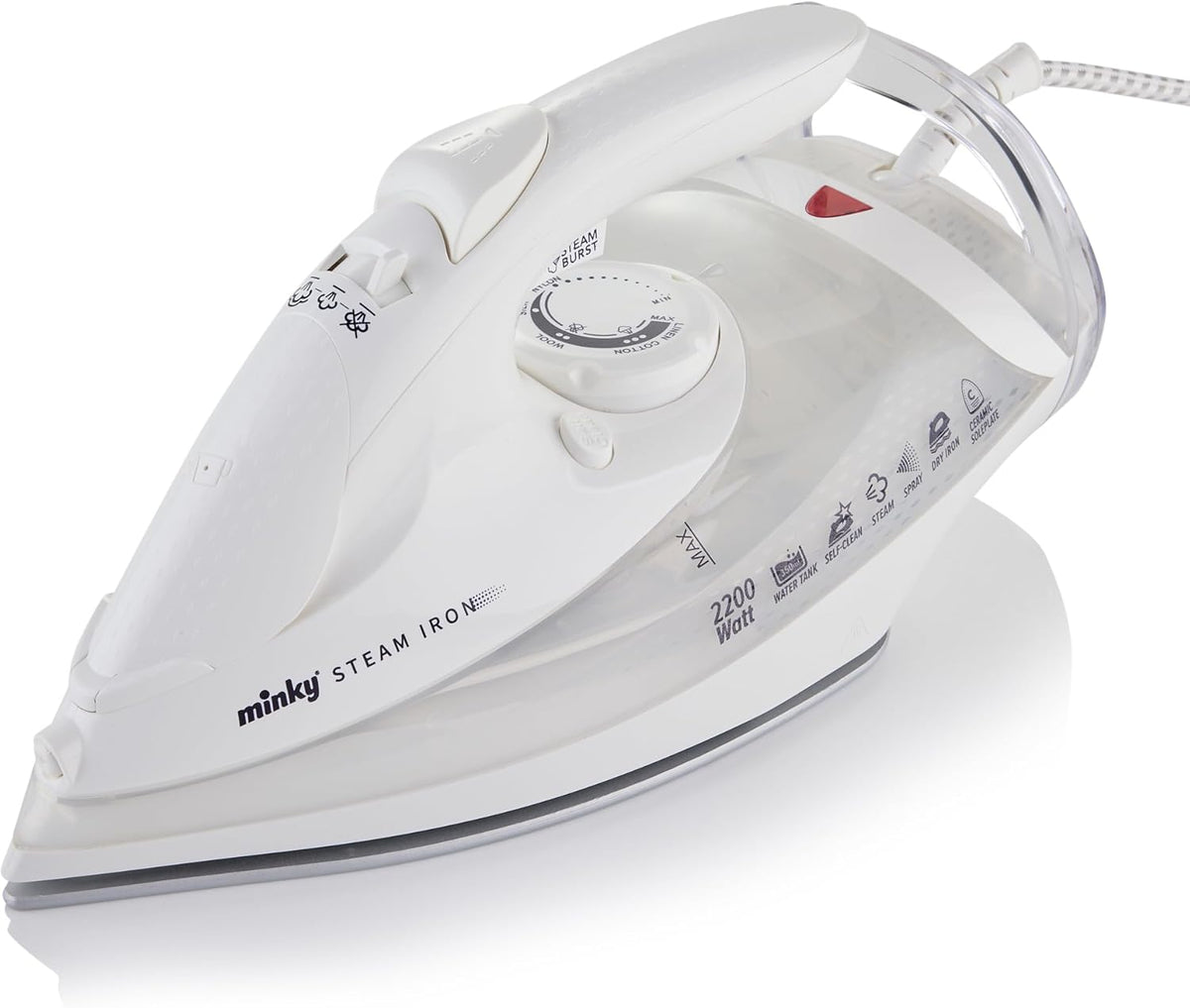 2200W Steam Iron Ceramic Soleplate Self Clean Anti Drip 350ml