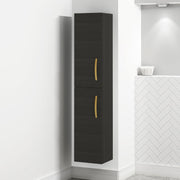 Matte Black Wall Hung Tall Bathroom Cabinet Gold Handle