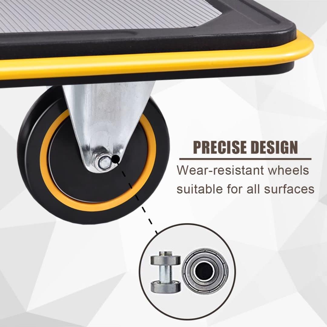 Folding Push Cart Dolly 300KG Flatbed Trolley Yellow
