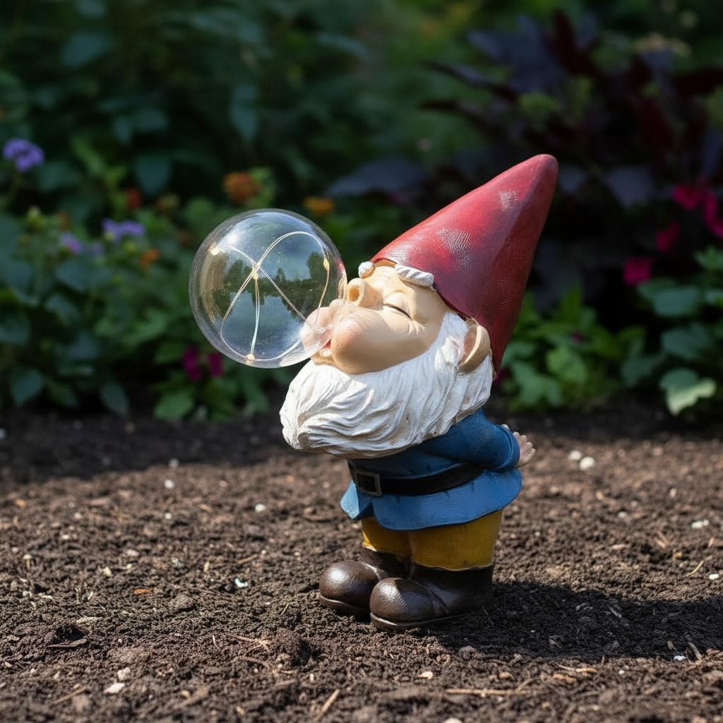 Solar Garden Gnome Light Bubble Blowing Resin Outdoor Decor
