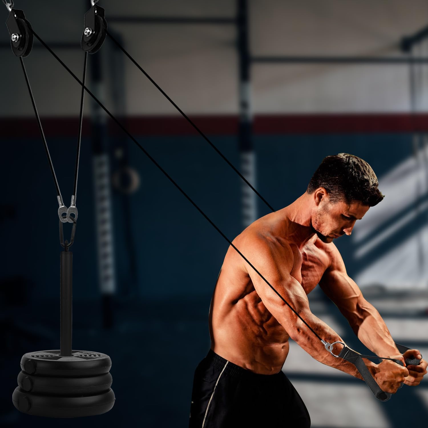 Home Gym Cable Pulley System LAT Pulldown Trainer w/ 3 Handles 150kg