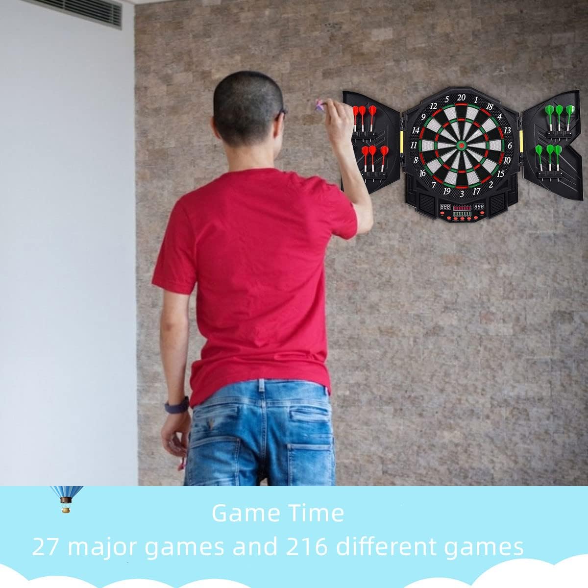 Electronic Dartboard Set Auto Scoring LED Display 12 Darts Cabinet
