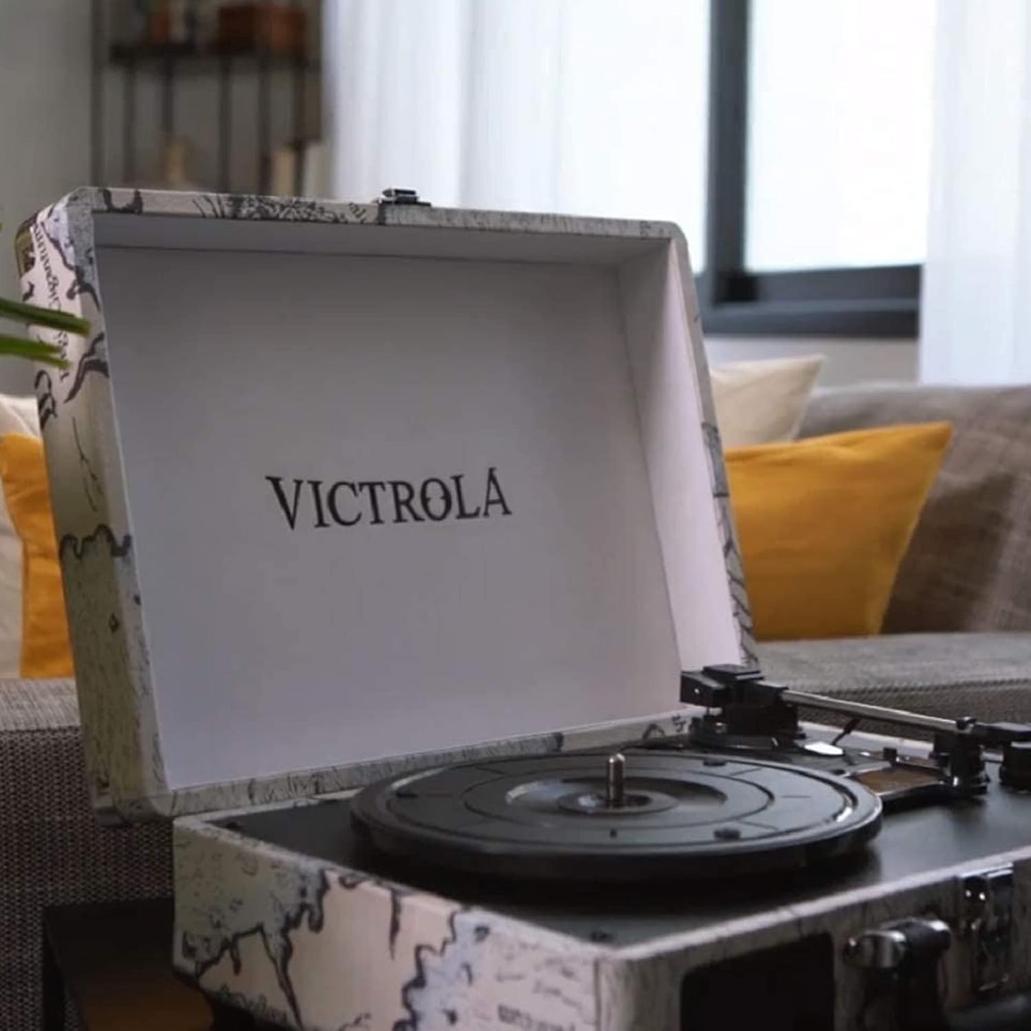 Portable Suitcase Record Player Bluetooth 3 Speed Map Print