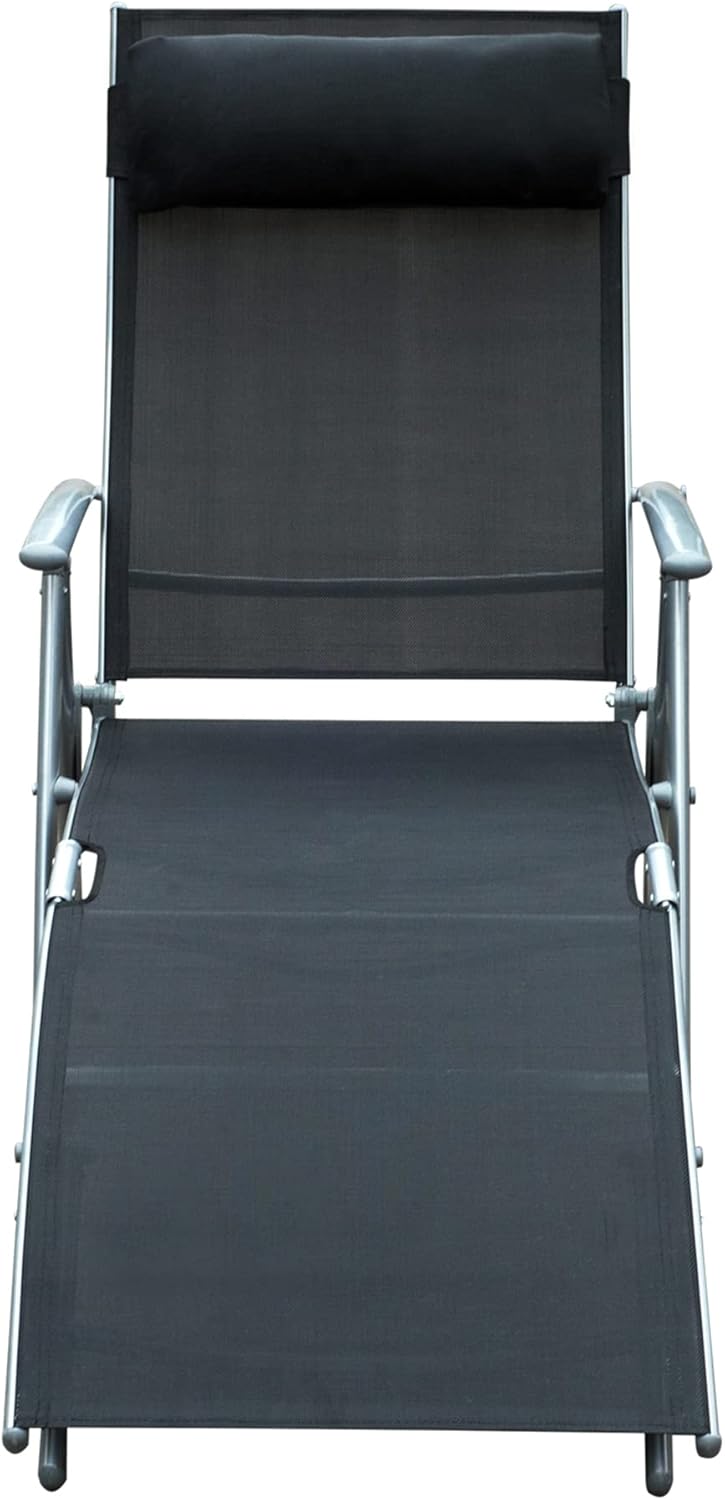 Heavy Duty Folding Sun Lounger 7 Level Recliner Black