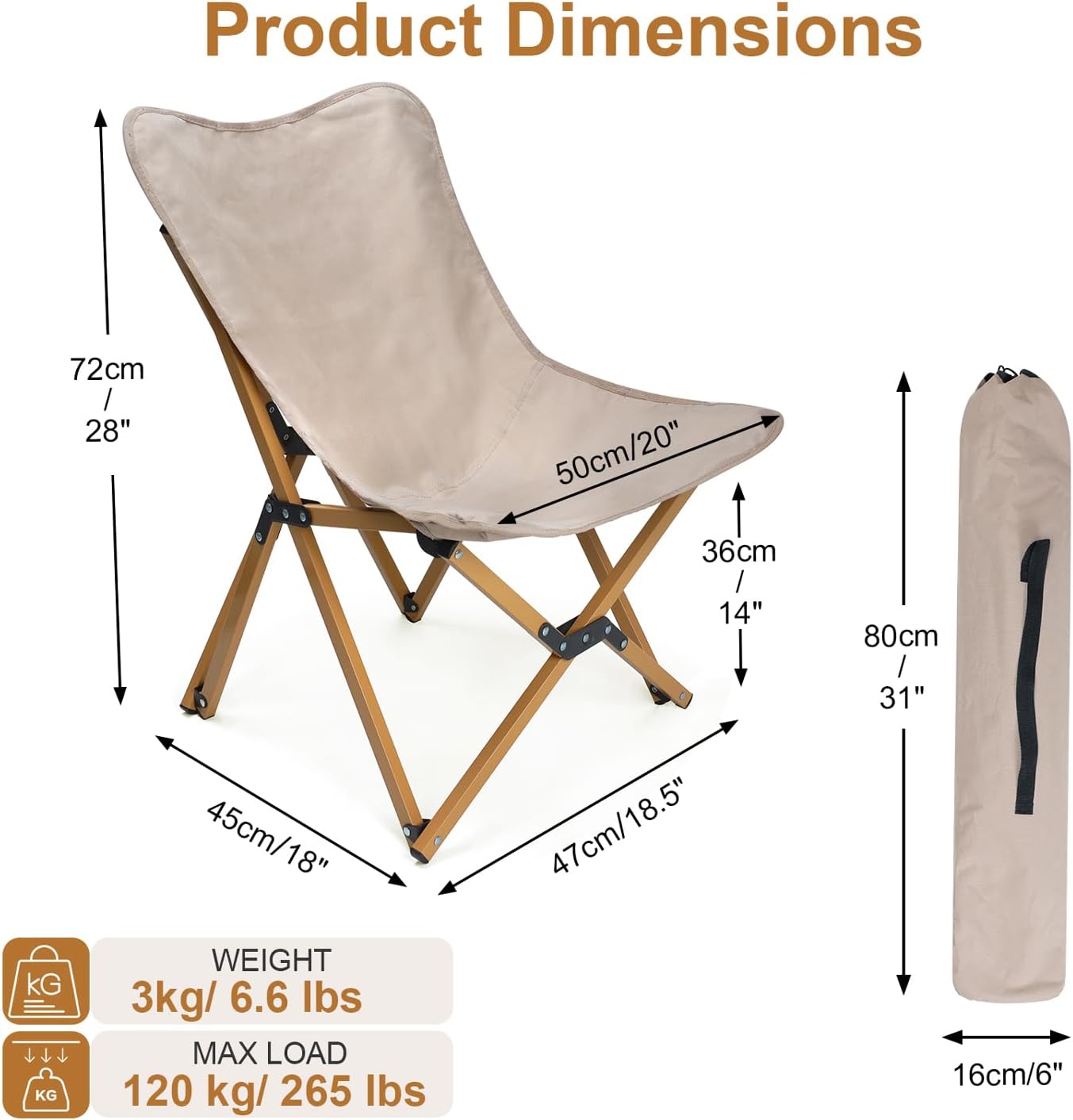 Beige Folding Butterfly Camping Chair Portable Seat