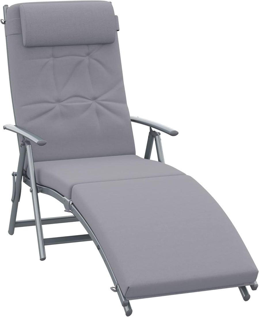 Heavy Duty 7 Level Sun Lounger Folding Recliner Grey