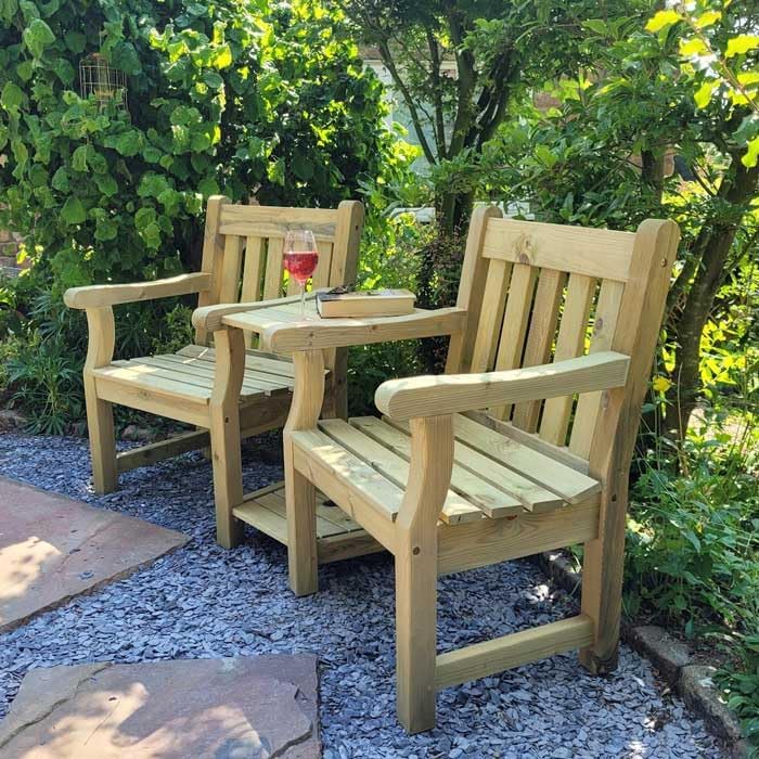 2 Seater Companion Garden Bench with Table Jack and Jill Seat