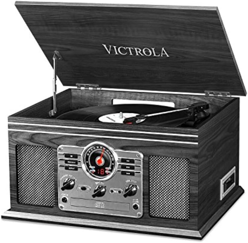 6 in 1 Wood Record Player Bluetooth CD Cassette Graphite