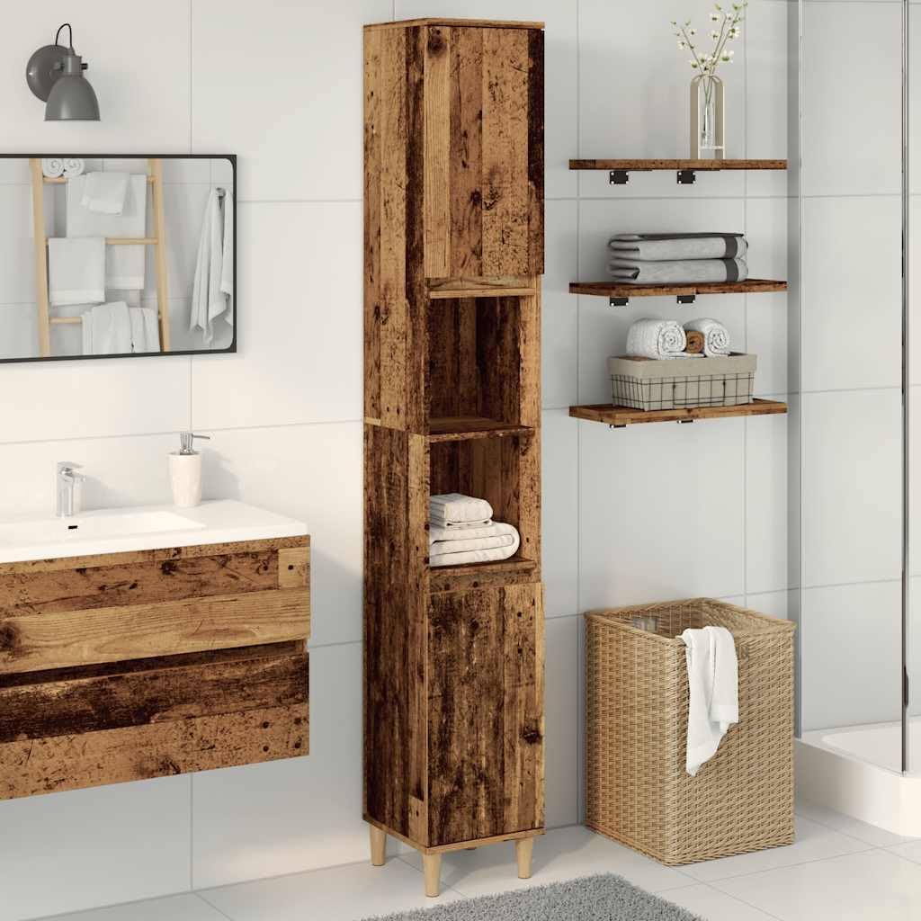Tall Bathroom Cabinet 6 Compartment 2 Door Old Wood