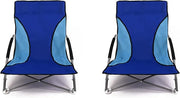 Set of 2 Low Folding Beach Chairs Blue