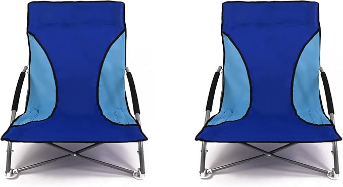 Set of 2 Low Folding Beach Chairs Blue