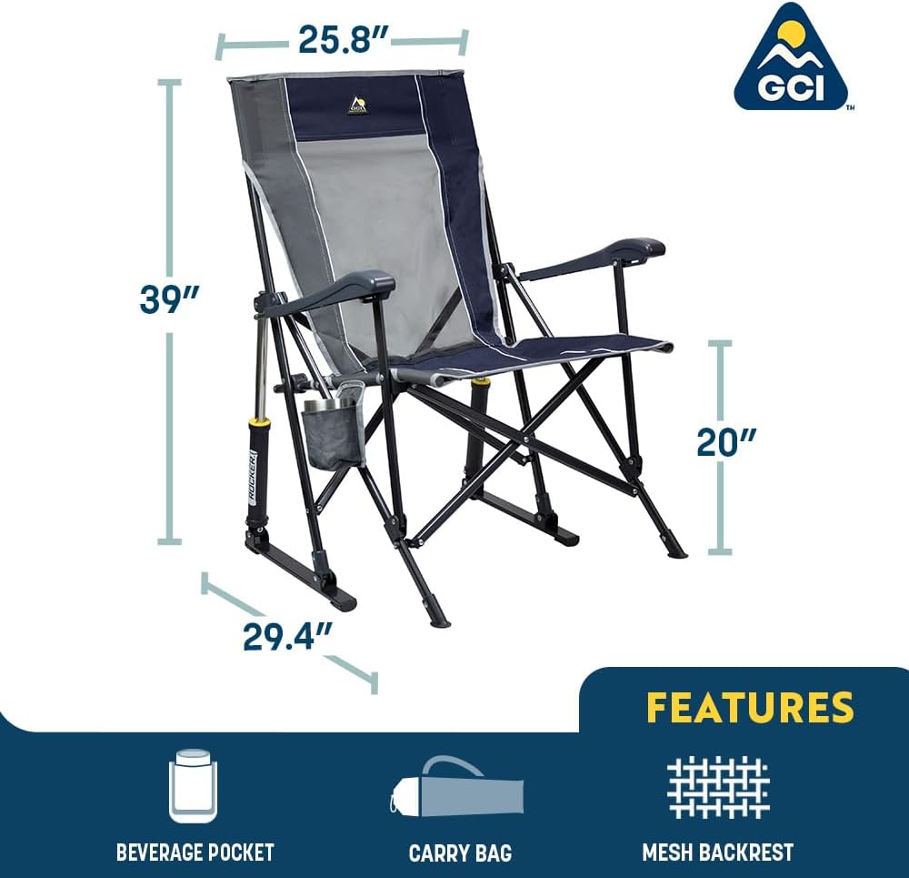 Portable RoadTrip Rocking Chair with Cup Holder Gray