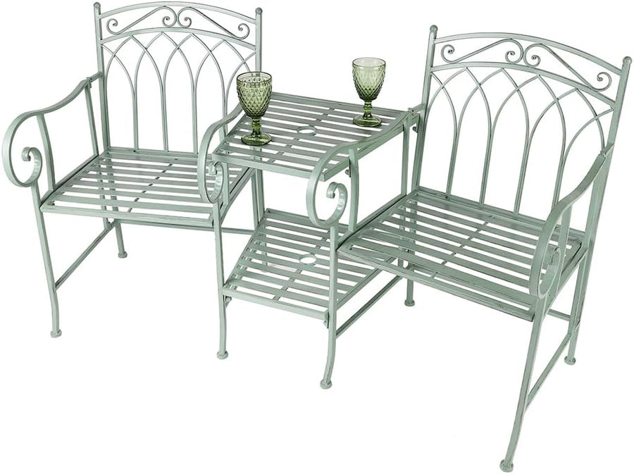 2 Seater Garden Bench with Table Vintage Tete-a-Tete Patio Seat Green