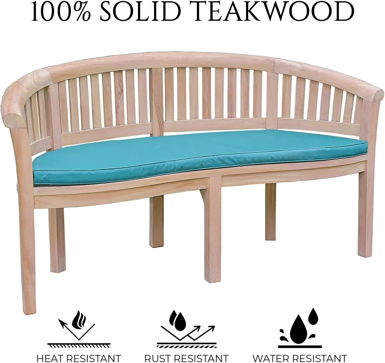 Teak Wood Banana Garden Bench w/ Green Cushion Curved Outdoor Patio 168cm