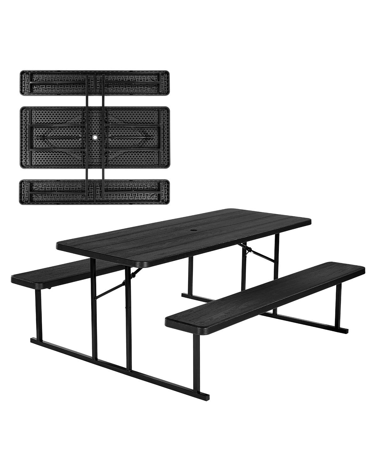 6FT Folding Picnic Table Bench Set Outdoor Patio w/Umbrella Hole