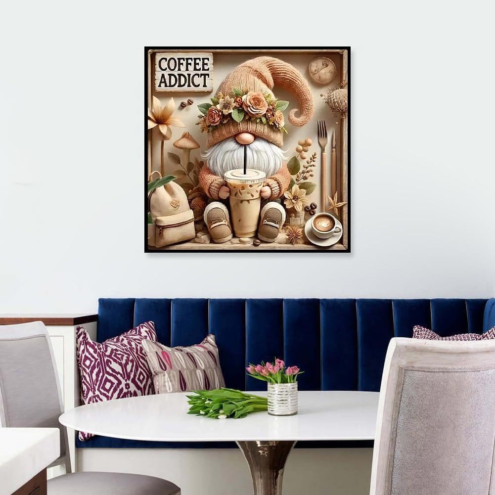 Gnome Diamond Painting Kit Coffee DIY 5D Art Canvas 14x14