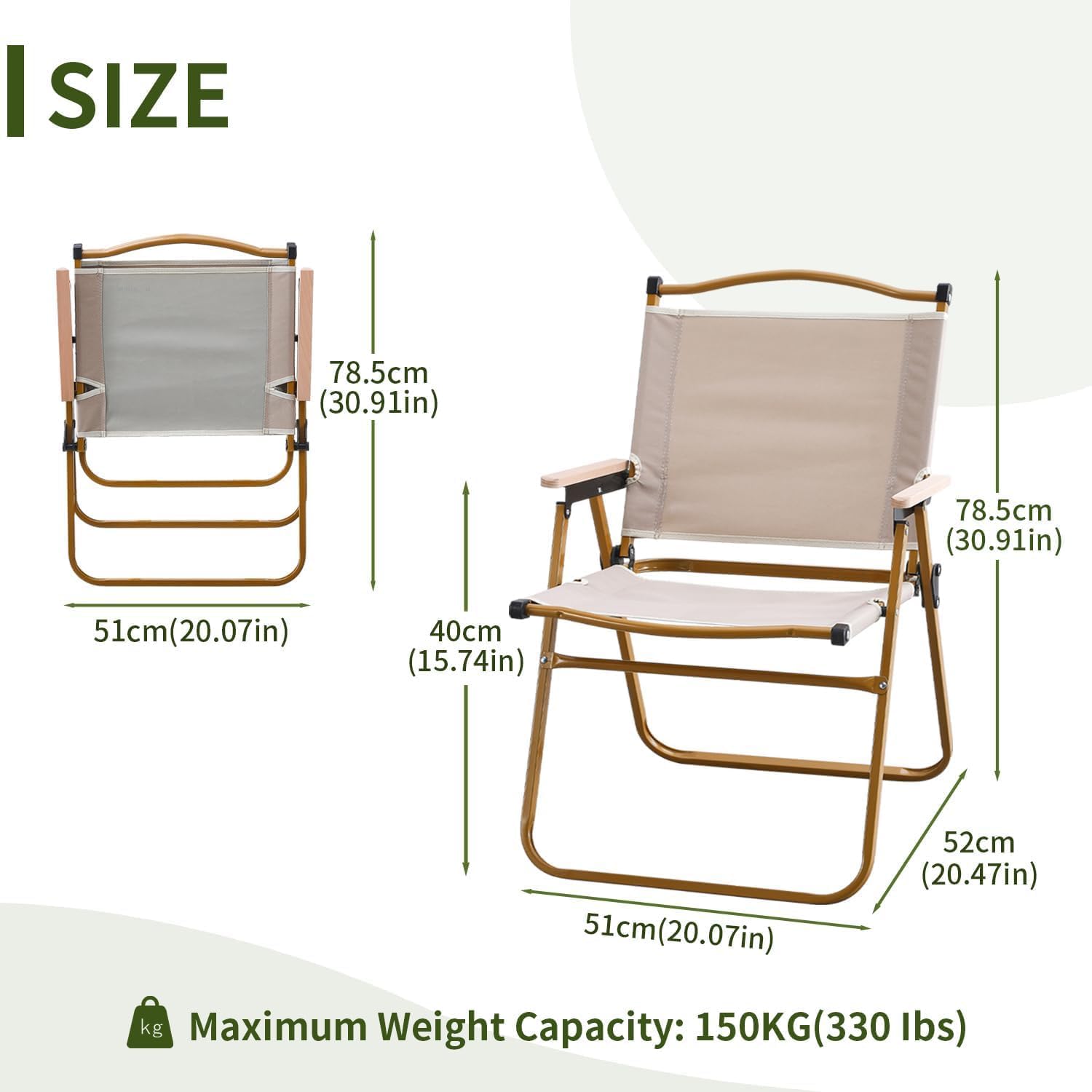 2 Pack Portable Folding Camping Chairs Wide Seat Wooden Arms