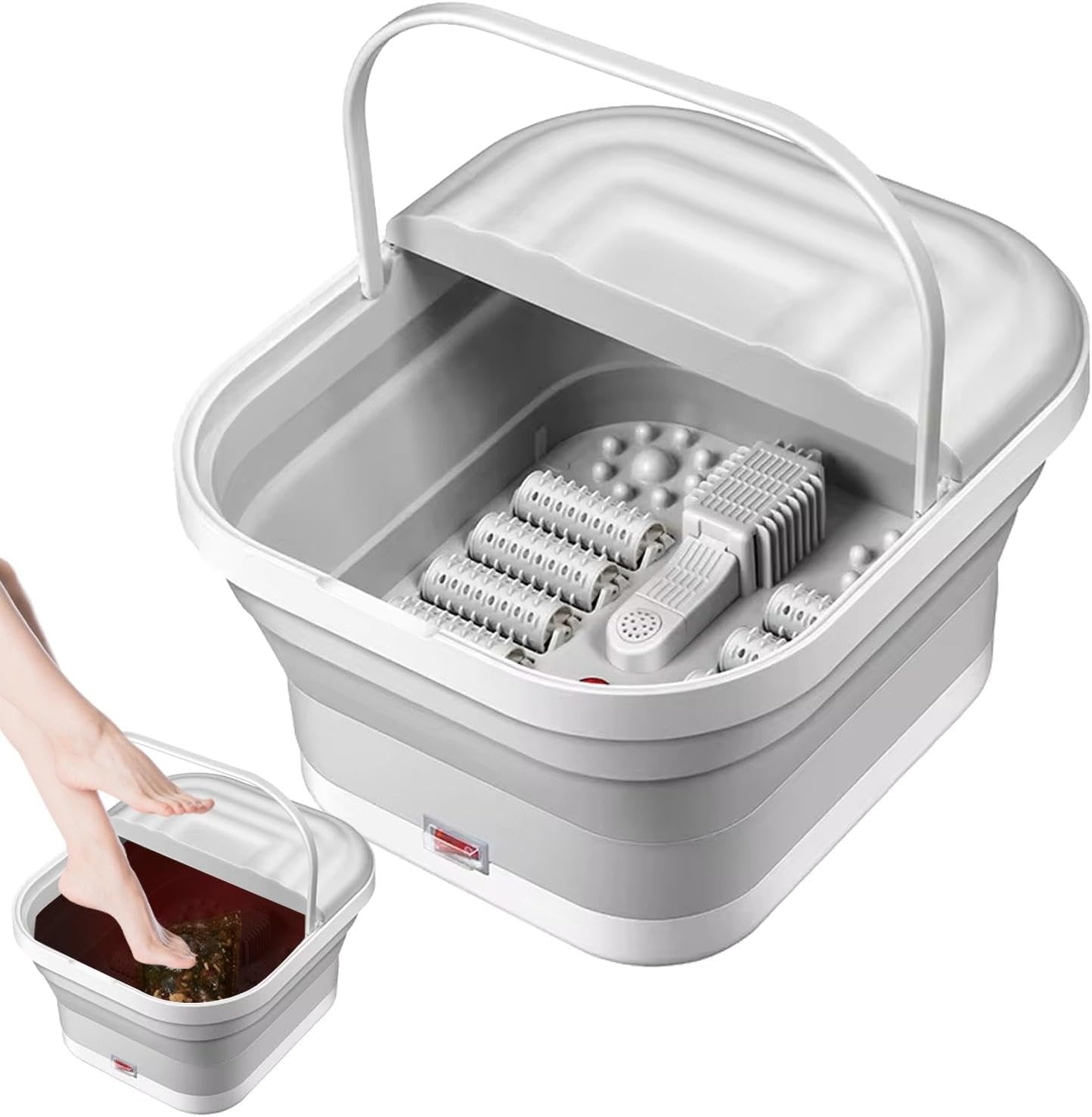Foldable Foot Spa Bath Heat Massage Rollers Red Light Tub