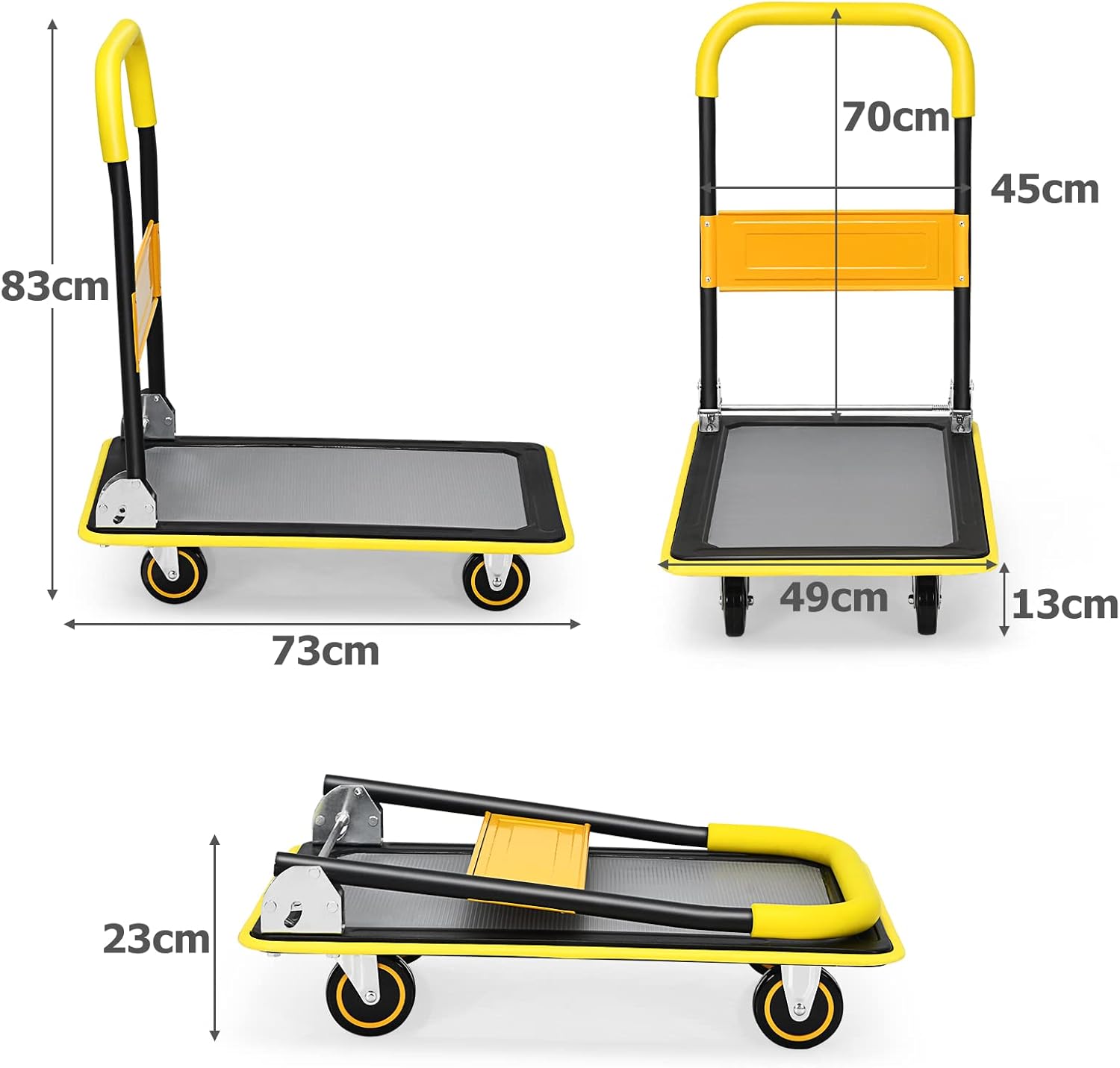 Heavy Duty Platform Trolley 150KG Flatbed Cart Yellow