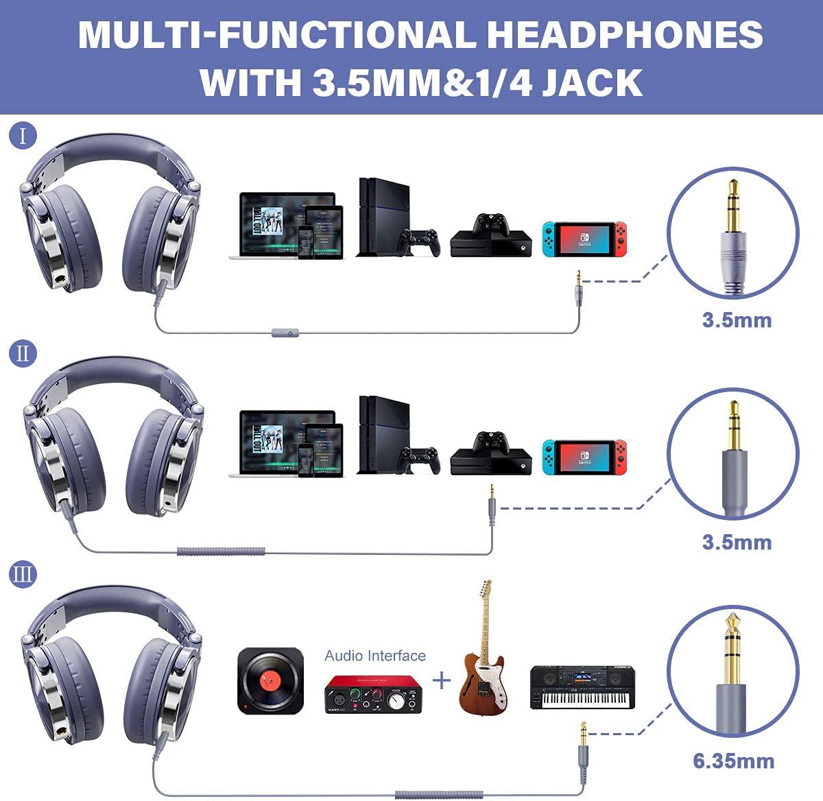Foldable Over Ear Studio Headphones 50mm Driver DJ Monitoring Headset