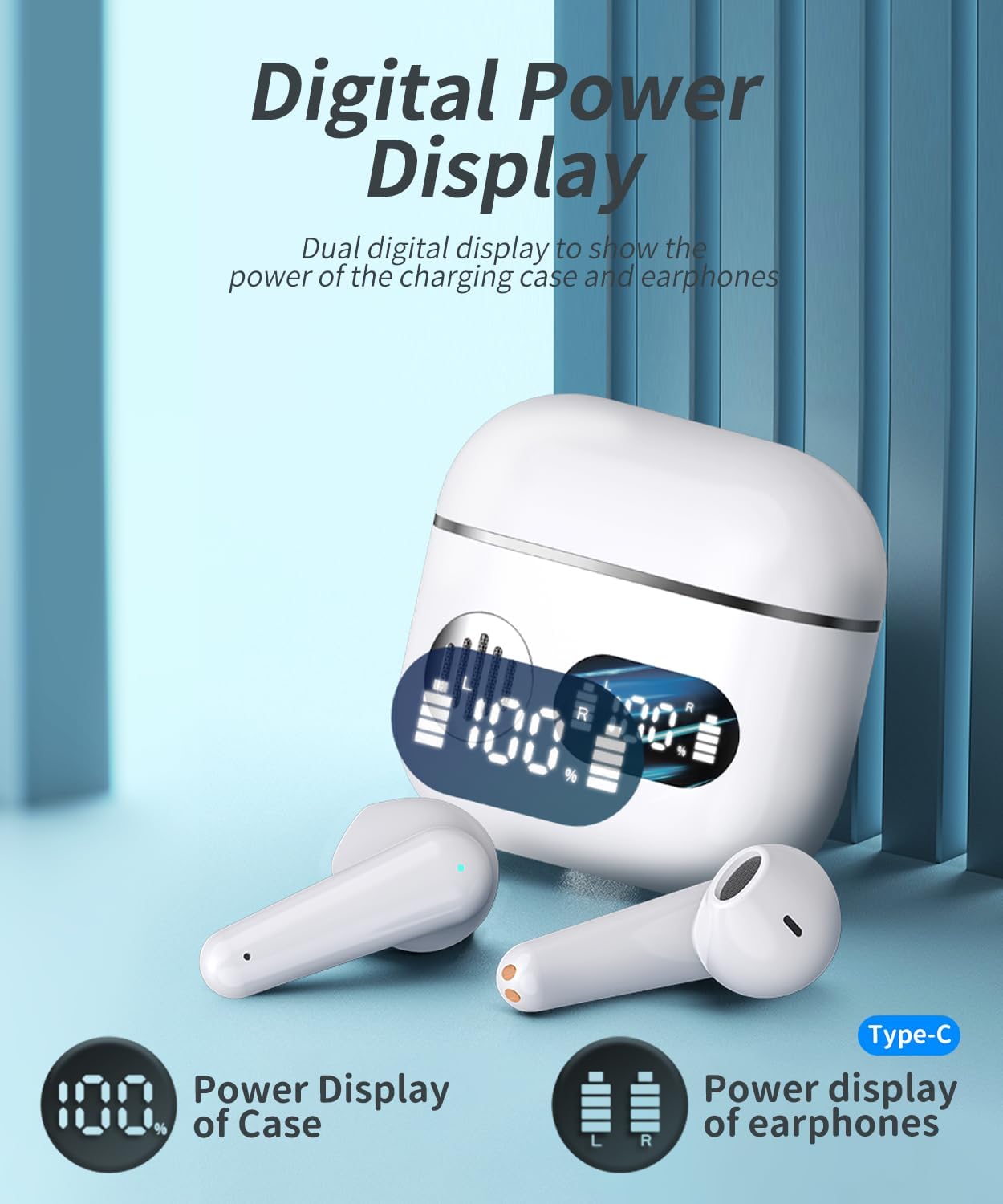 Wireless Bluetooth Sport Earbuds ENC Mic 48H Battery LED Display