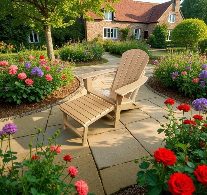 Adirondack Garden Chair w/ Pull Out Footrest & Cup Holder Polywood