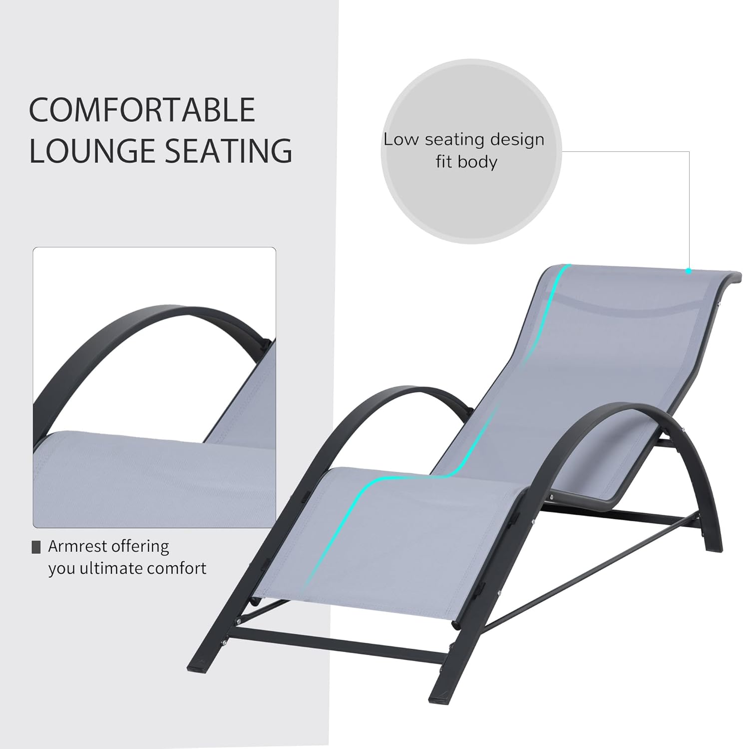 3 Piece Sun Lounger Set Recliner Chairs with Table Grey