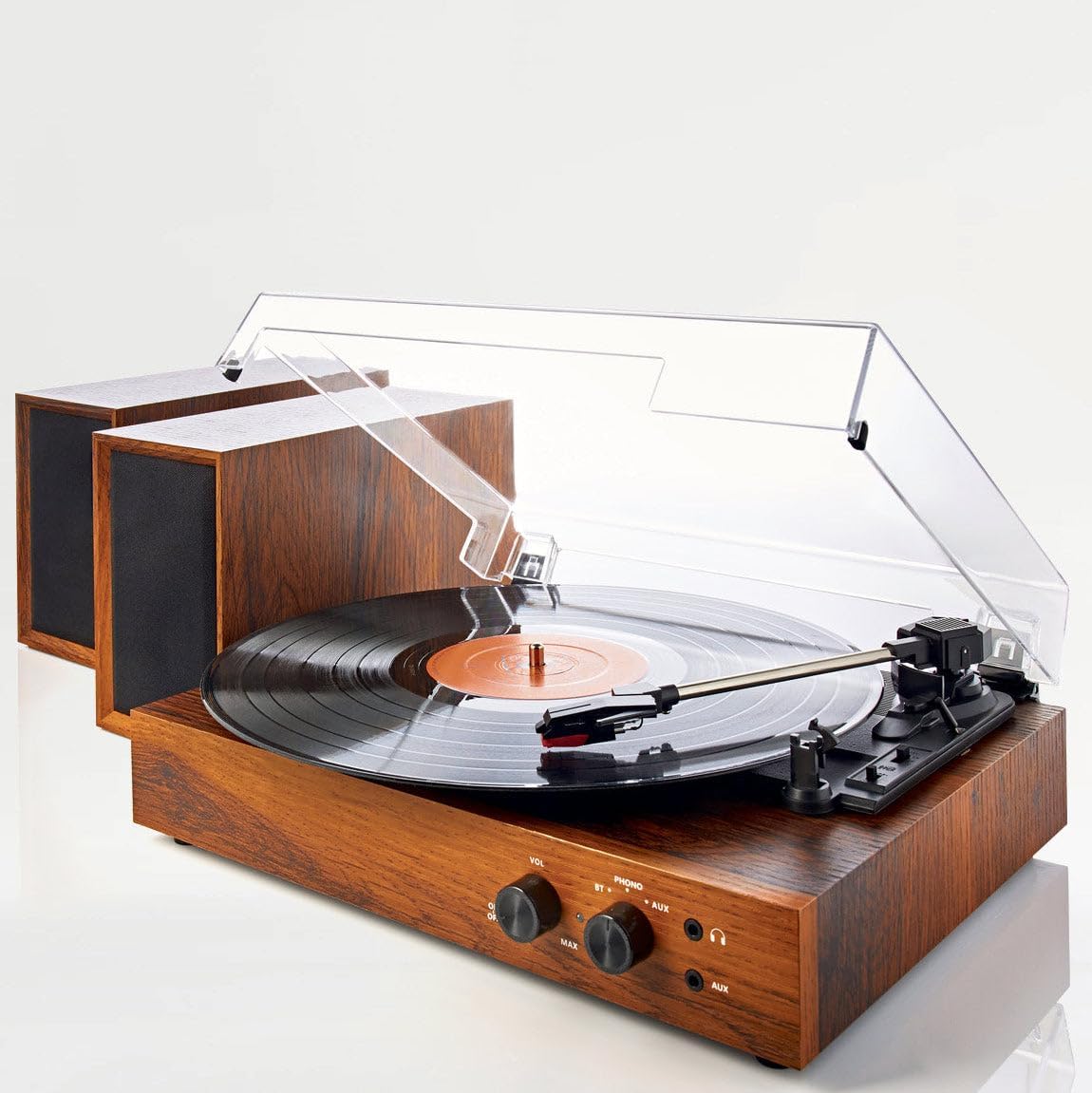 Stereo Record Player with Dual 10W Speakers Bluetooth Walnut