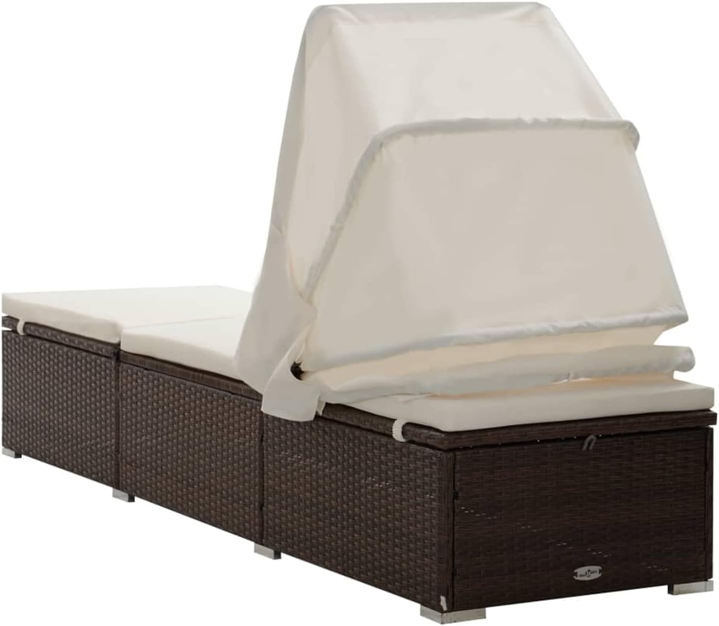 Sun Lounger with Canopy Cushion Outdoor Daybed Brown