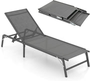 Folding Sun Lounger 5 Position Reclining Garden Chair Grey