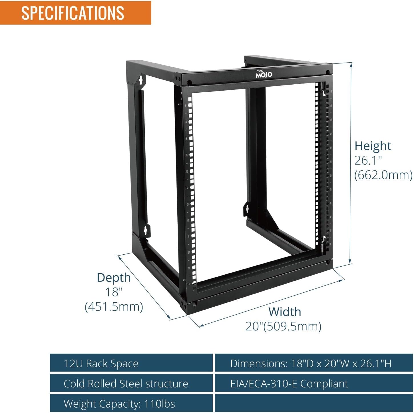 12U Wall Mount Open Frame Server Rack Swing Gate