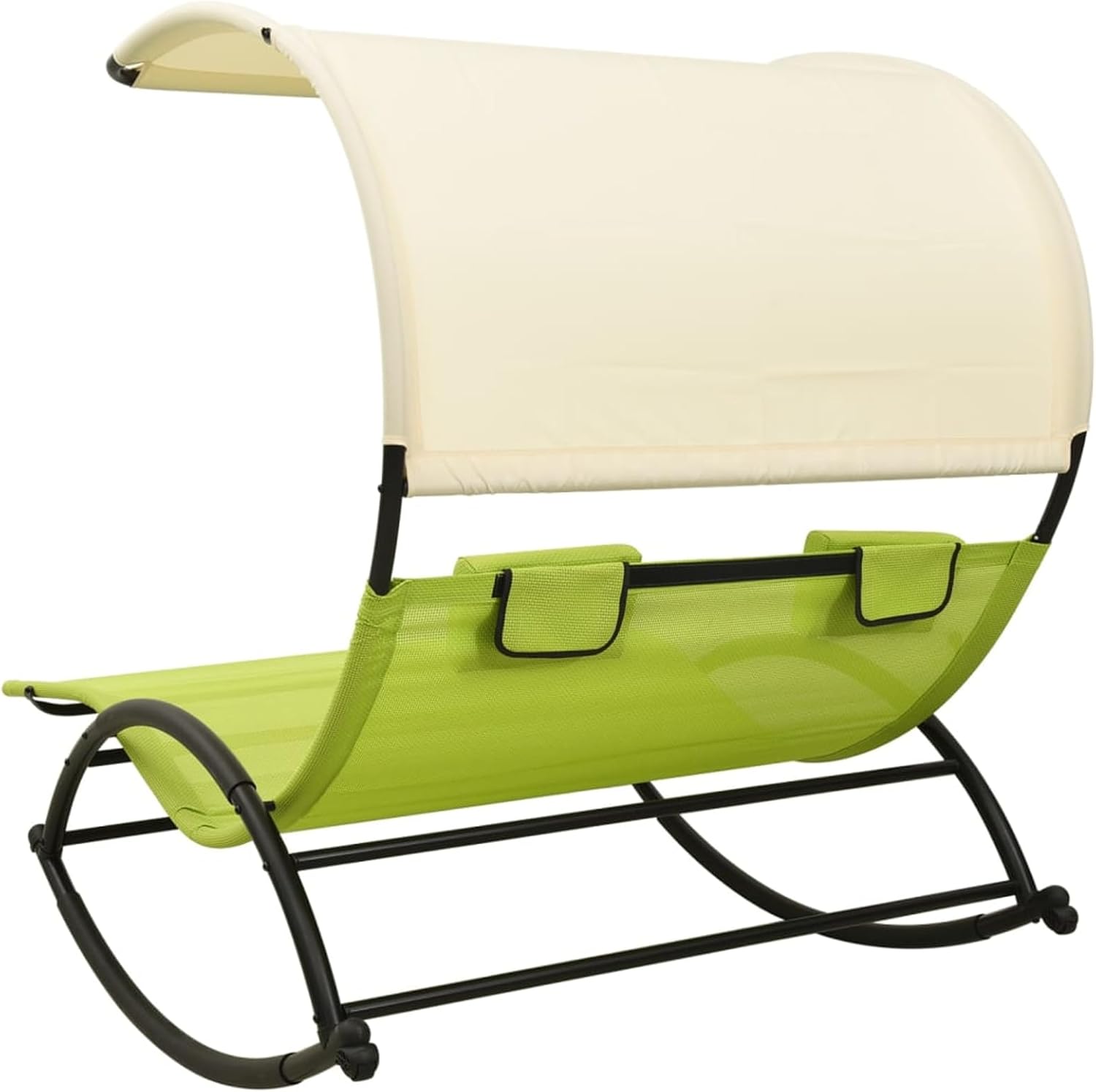 Double Sun Lounger with Canopy Green Cream