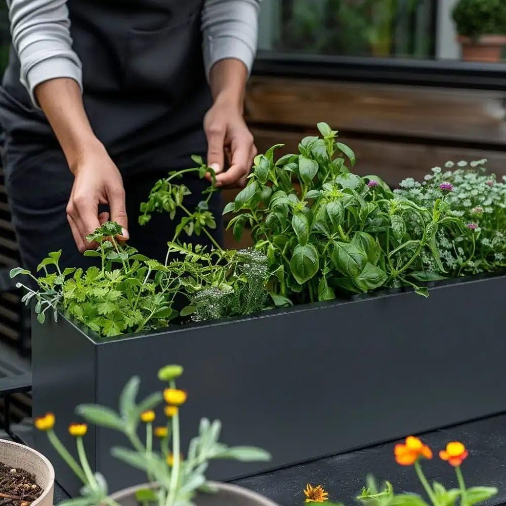 Galvanised Metal Trough Planter Matte Grey Rustproof 70x24x24cm