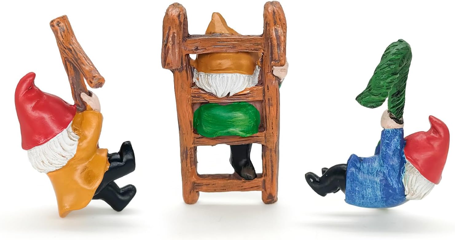 3Pcs Climbing Garden Gnomes Resin Tree Hugger Flower Pot Decor