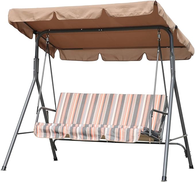 3 Seater Garden Swing Chair Khaki Adjustable Roof